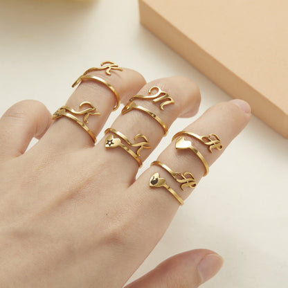 Heart 26 Letter Alphabet Open Ring