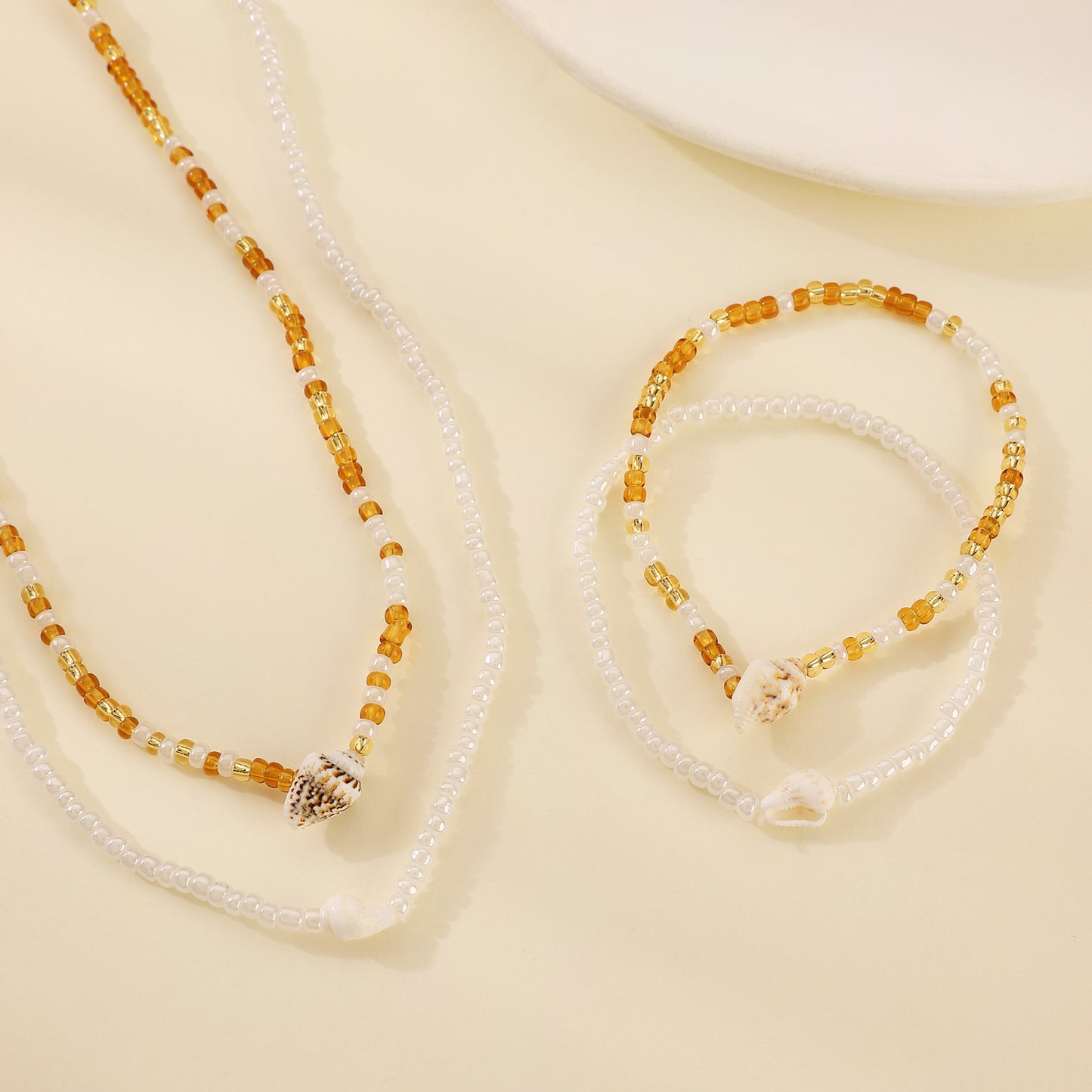Rice Bead Conch Ocean Necklace & Bracelet Set
