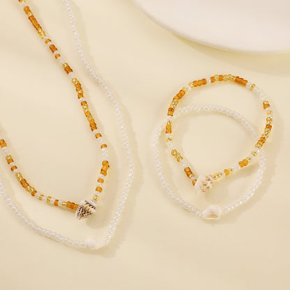 Rice Bead Conch Ocean Necklace & Bracelet Set