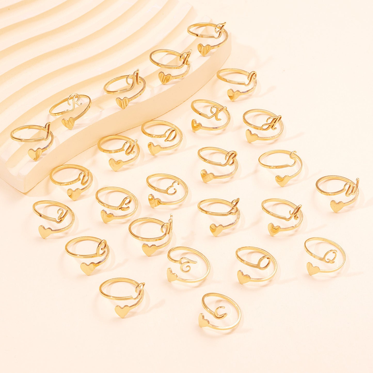 Heart 26 Letter Alphabet Open Ring