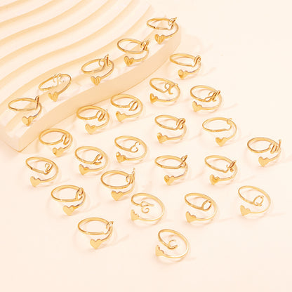 Heart 26 Letter Alphabet Open Ring