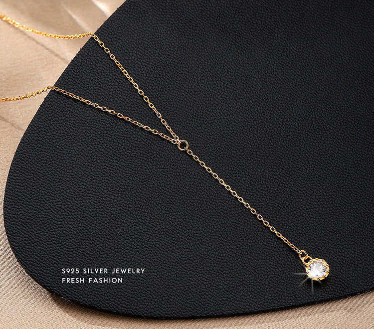 Diamond Y Shape S925 Sterling Silver Necklace