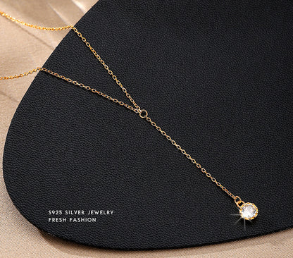 Diamond Y Shape S925 Sterling Silver Necklace