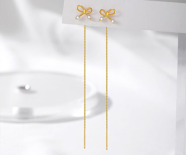 Bow Platinum Diamond 925 Sterling Silver Earrings