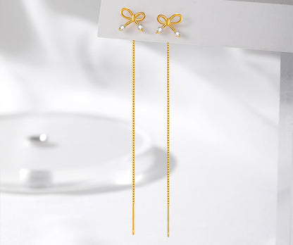 Bow Platinum Diamond 925 Sterling Silver Earrings