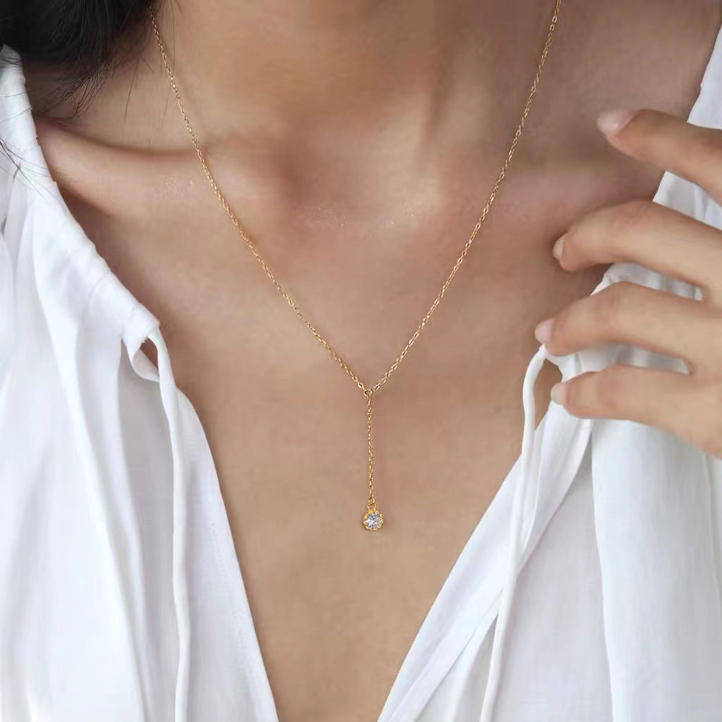 Diamond Y Shape S925 Sterling Silver Necklace