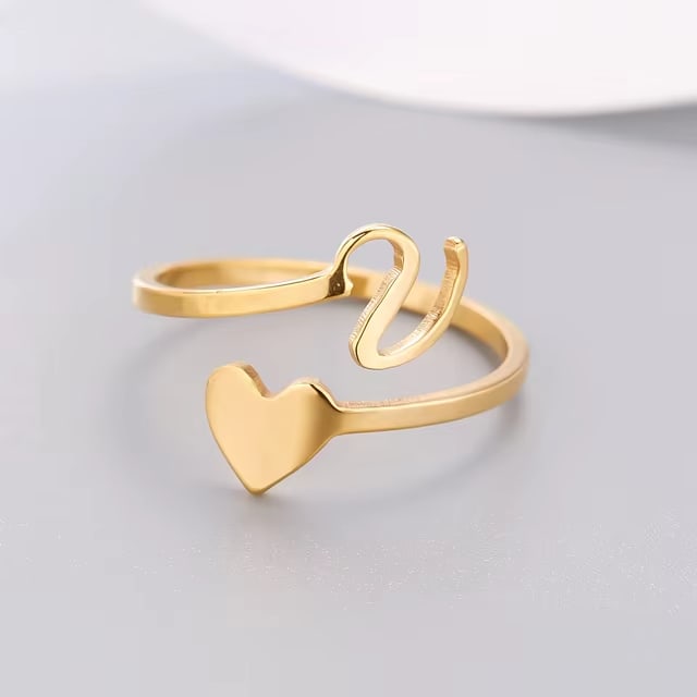 Heart 26 Letter Alphabet Open Ring