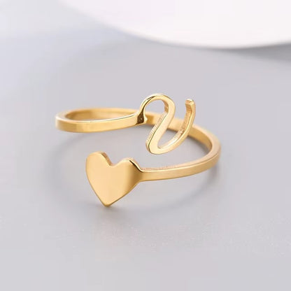 Heart 26 Letter Alphabet Open Ring