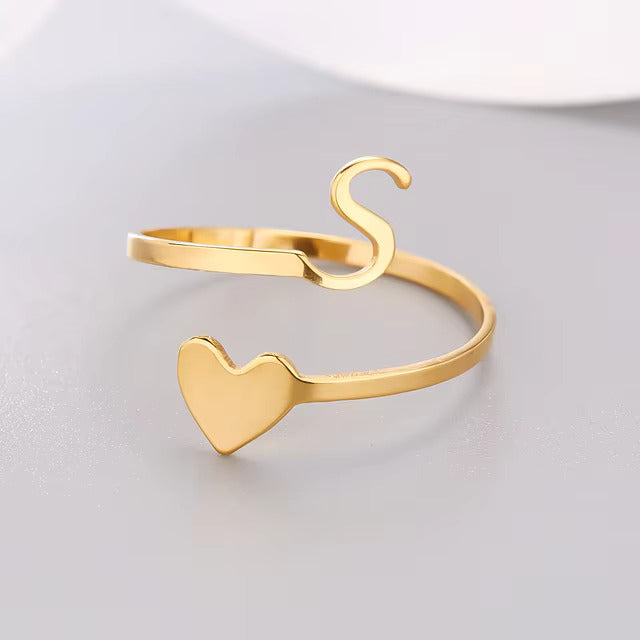 Heart 26 Letter Alphabet Open Ring