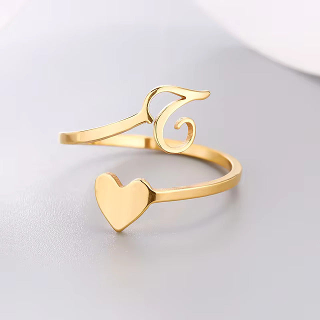 Heart 26 Letter Alphabet Open Ring