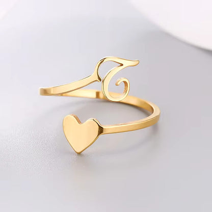 Heart 26 Letter Alphabet Open Ring