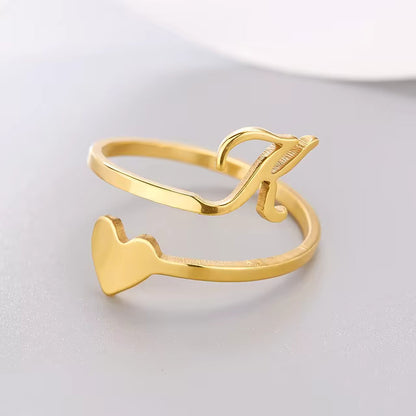 Heart 26 Letter Alphabet Open Ring