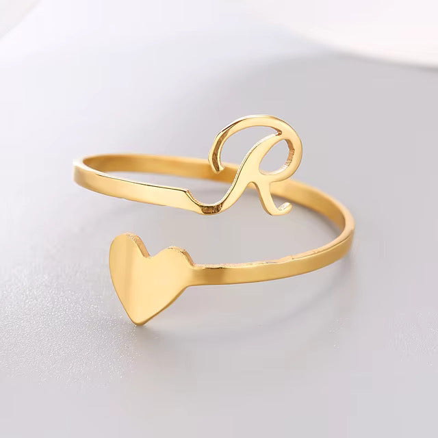 Heart 26 Letter Alphabet Open Ring