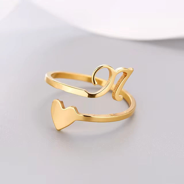 Heart 26 Letter Alphabet Open Ring
