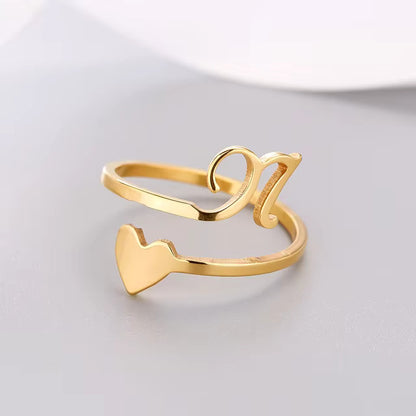 Heart 26 Letter Alphabet Open Ring