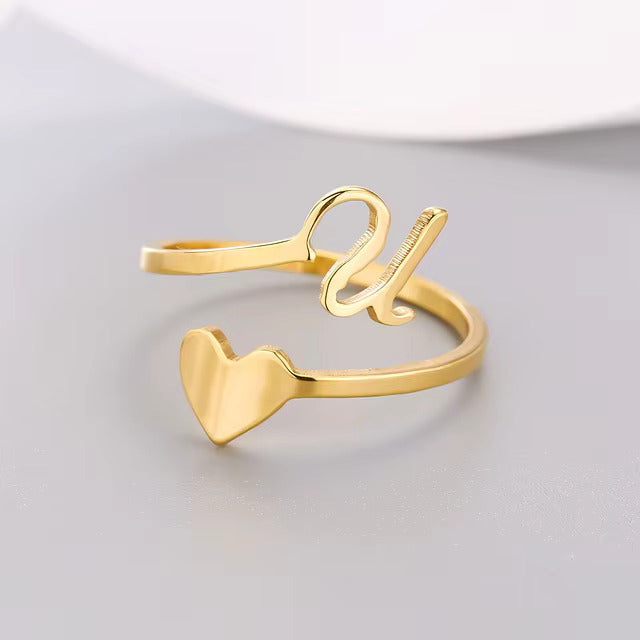 Heart 26 Letter Alphabet Open Ring