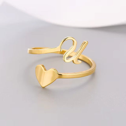 Heart 26 Letter Alphabet Open Ring