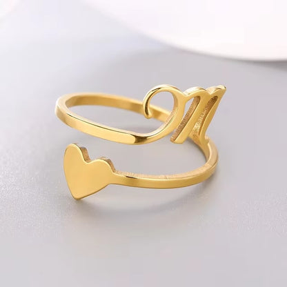 Heart 26 Letter Alphabet Open Ring