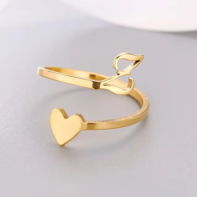 Heart 26 Letter Alphabet Open Ring