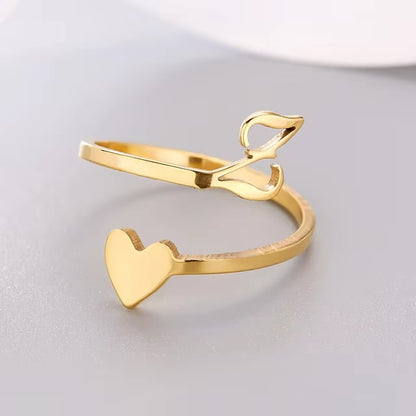 Heart 26 Letter Alphabet Open Ring