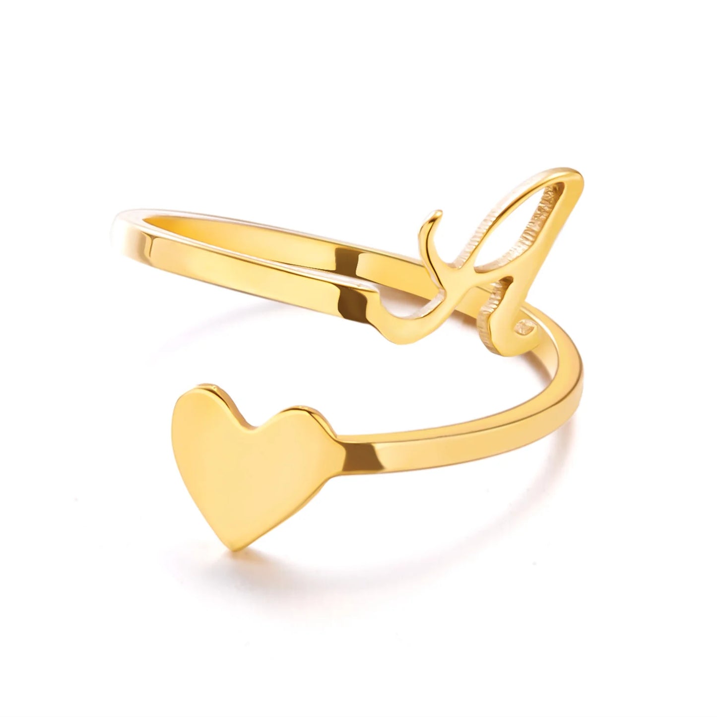 Heart 26 Letter Alphabet Open Ring