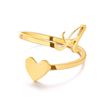 Heart 26 Letter Alphabet Open Ring