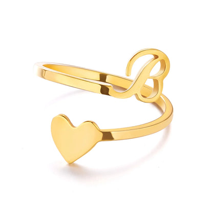 Heart 26 Letter Alphabet Open Ring