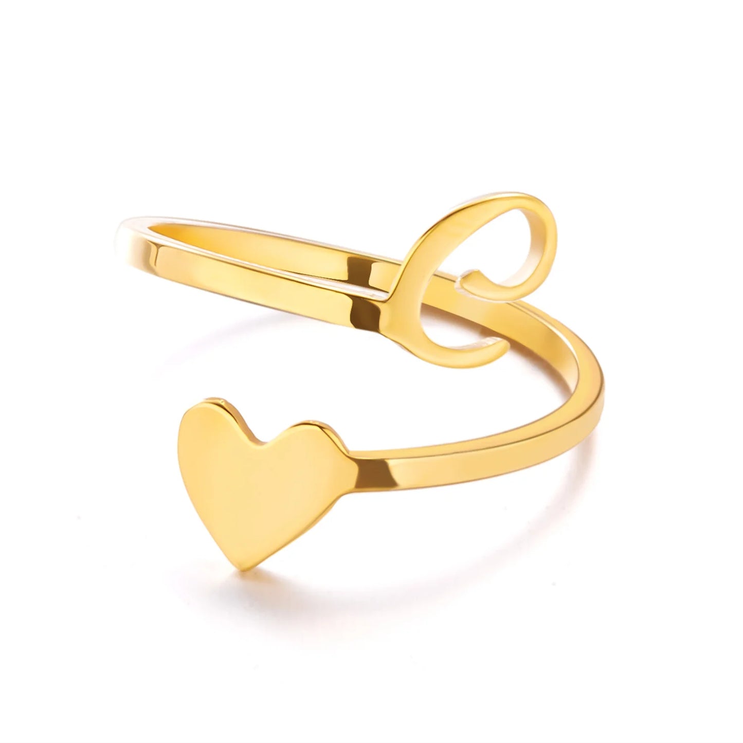 Heart 26 Letter Alphabet Open Ring