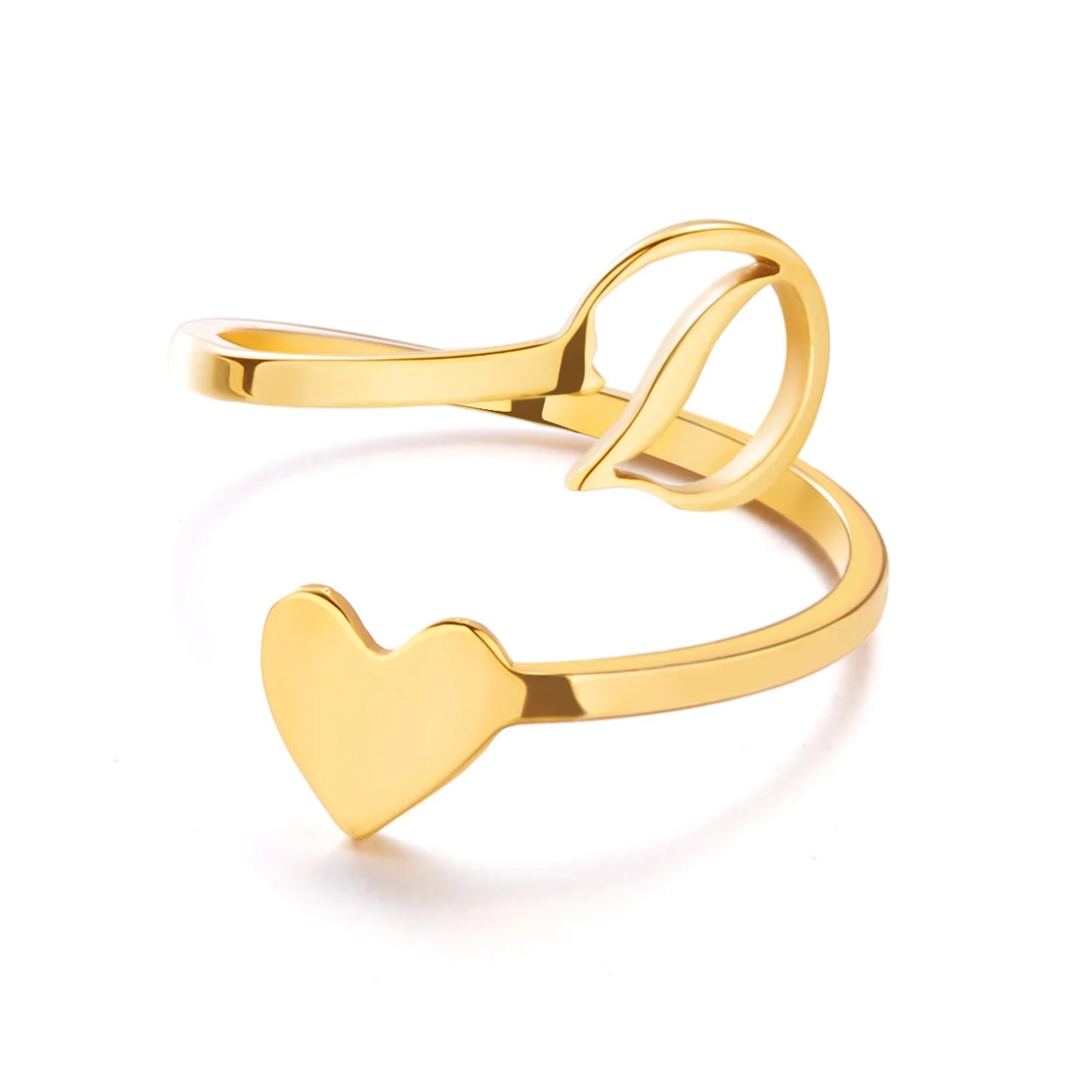 Heart 26 Letter Alphabet Open Ring