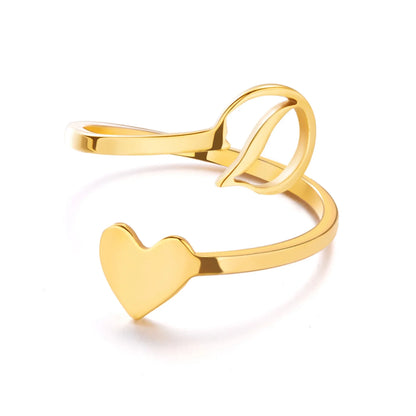 Heart 26 Letter Alphabet Open Ring
