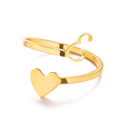 Heart 26 Letter Alphabet Open Ring