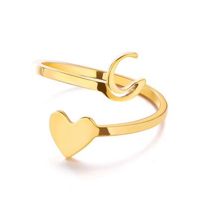 Heart 26 Letter Alphabet Open Ring