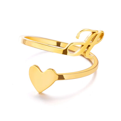 Heart 26 Letter Alphabet Open Ring