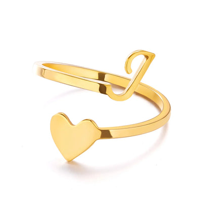 Heart 26 Letter Alphabet Open Ring