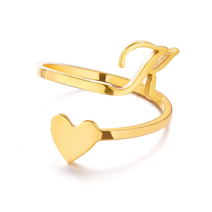 Heart 26 Letter Alphabet Open Ring