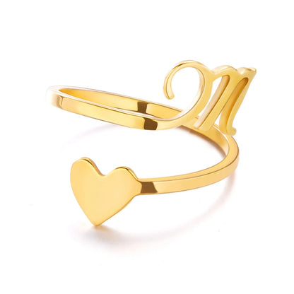 Heart 26 Letter Alphabet Open Ring