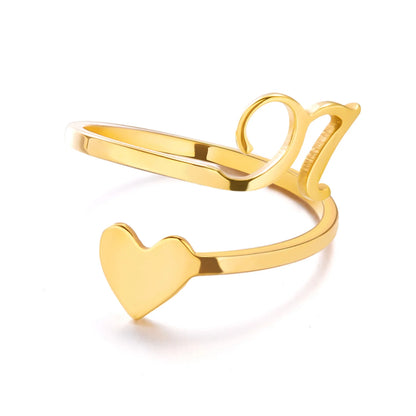 Heart 26 Letter Alphabet Open Ring