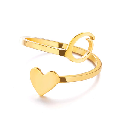 Heart 26 Letter Alphabet Open Ring