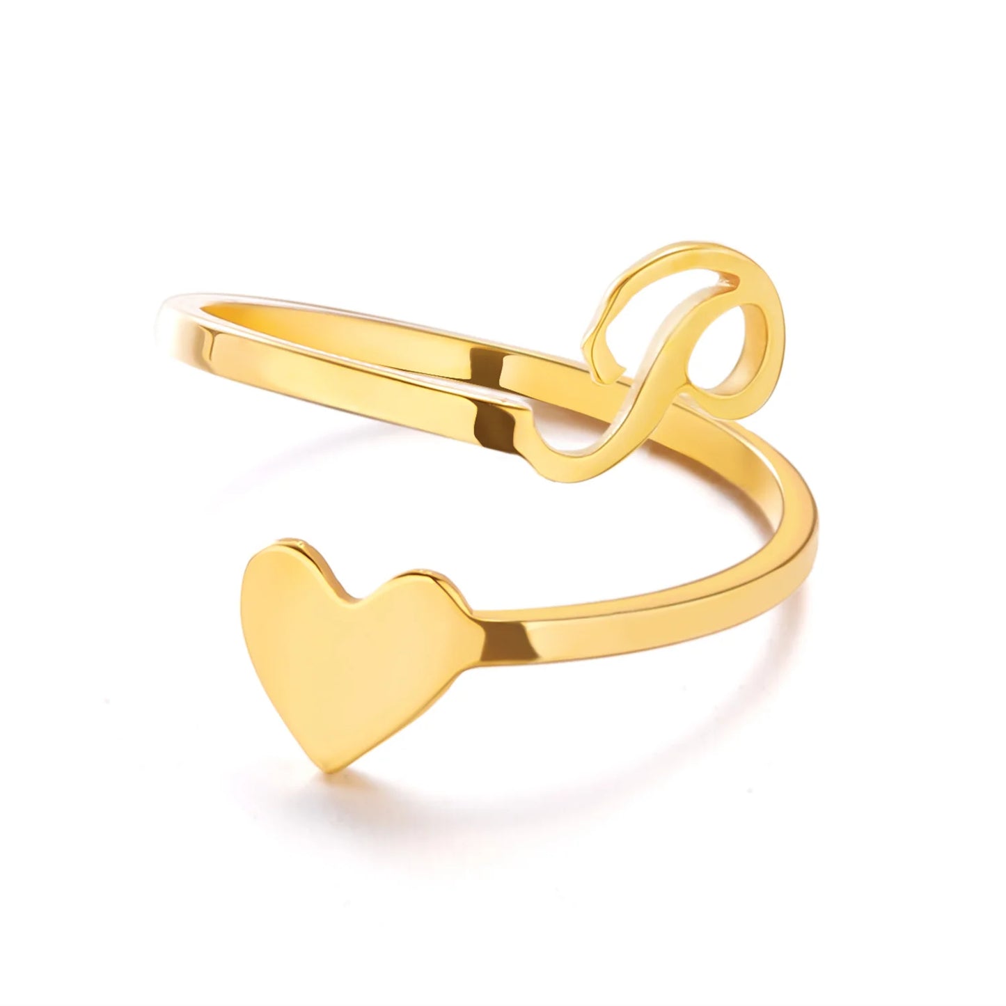 Heart 26 Letter Alphabet Open Ring
