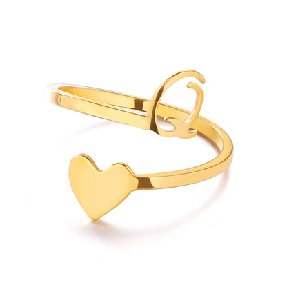 Heart 26 Letter Alphabet Open Ring