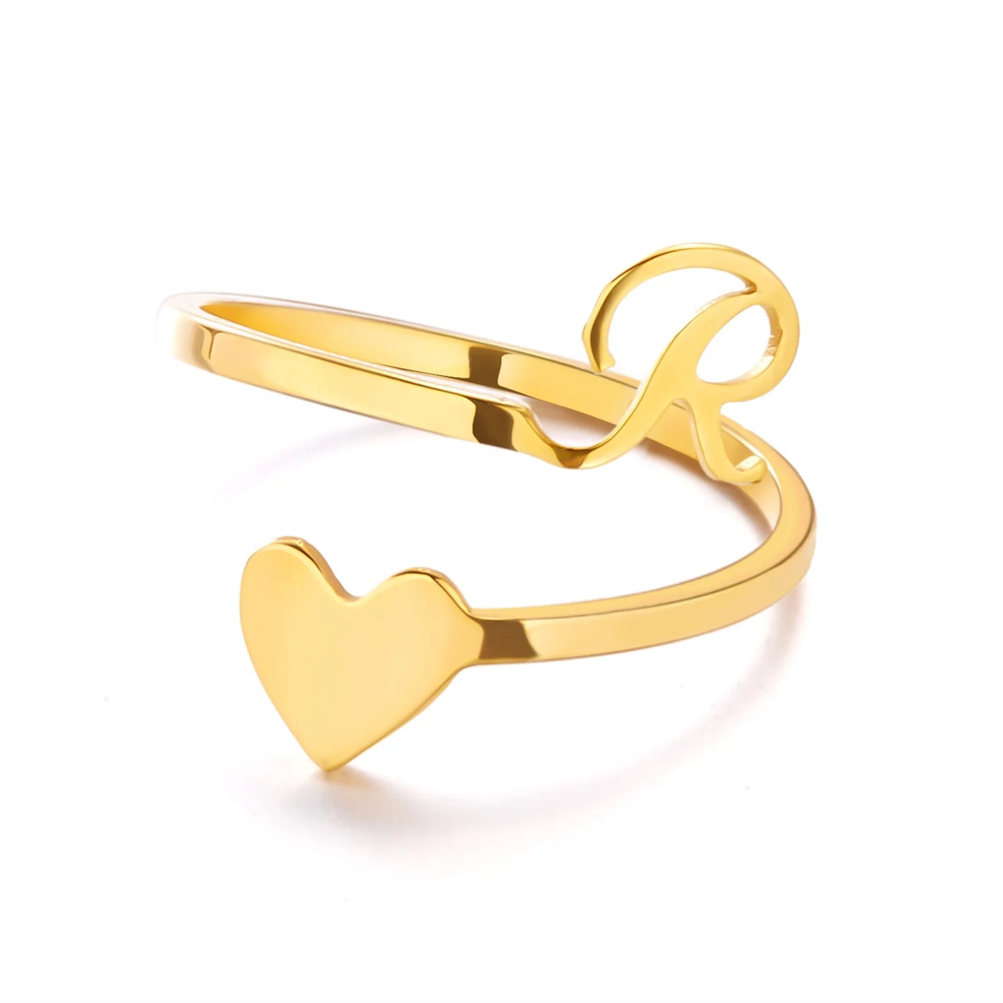 Heart 26 Letter Alphabet Open Ring