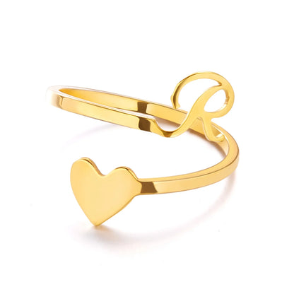 Heart 26 Letter Alphabet Open Ring