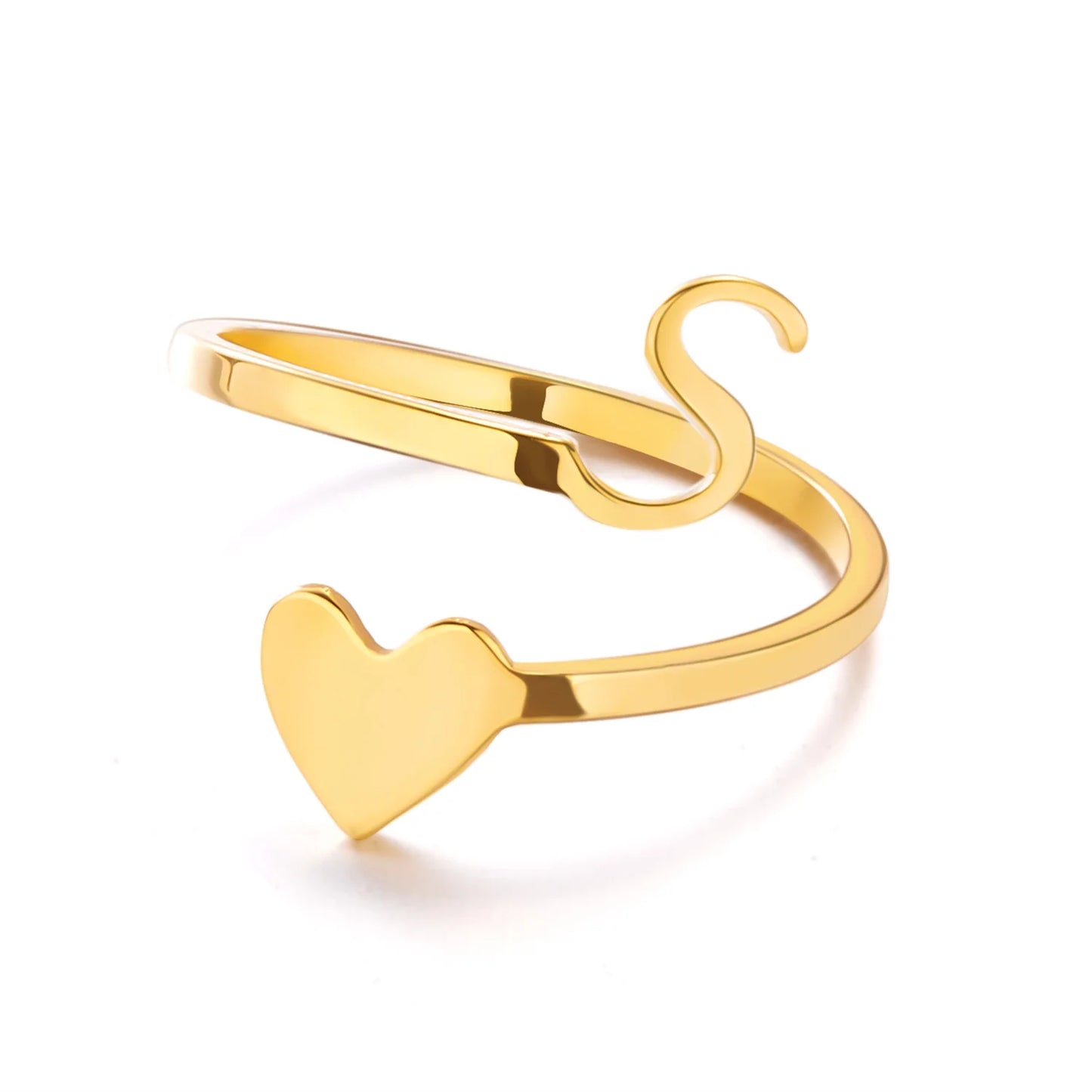 Heart 26 Letter Alphabet Open Ring