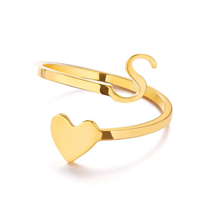 Heart 26 Letter Alphabet Open Ring