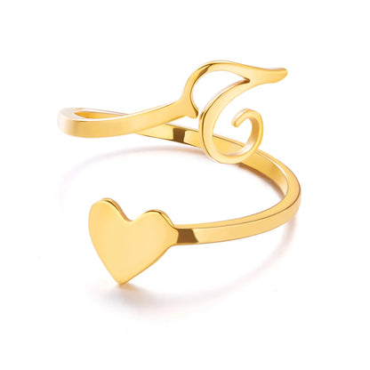 Heart 26 Letter Alphabet Open Ring