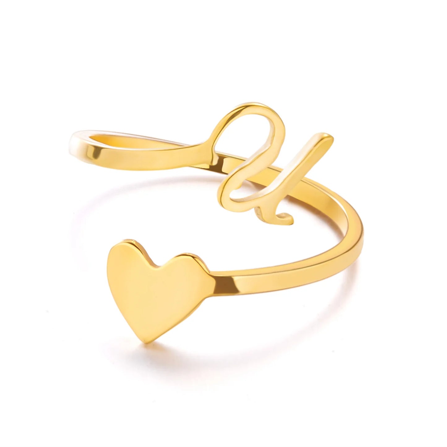 Heart 26 Letter Alphabet Open Ring