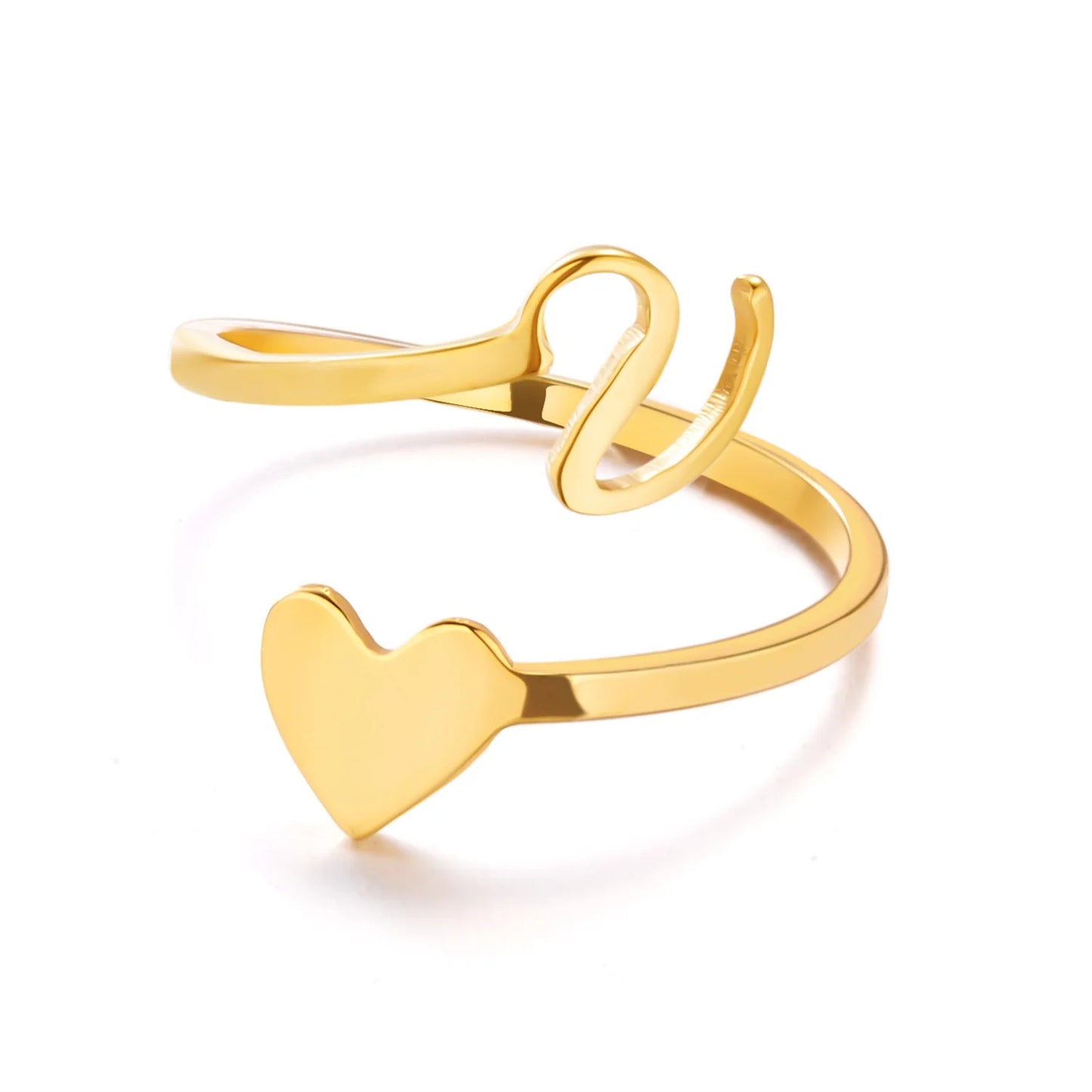Heart 26 Letter Alphabet Open Ring