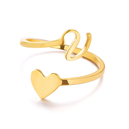 Heart 26 Letter Alphabet Open Ring