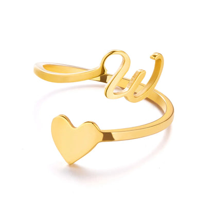 Heart 26 Letter Alphabet Open Ring