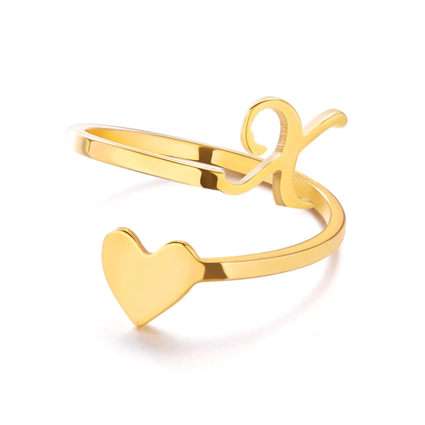 Heart 26 Letter Alphabet Open Ring